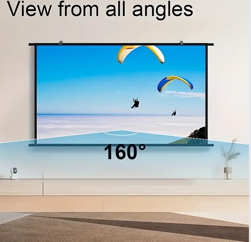 XIAOHUI 100-inch 16:9 Foldable, Wrinkle-Resistant, Washable Wall-Mounted Projector with a White Screen Suitable for Both Indoor