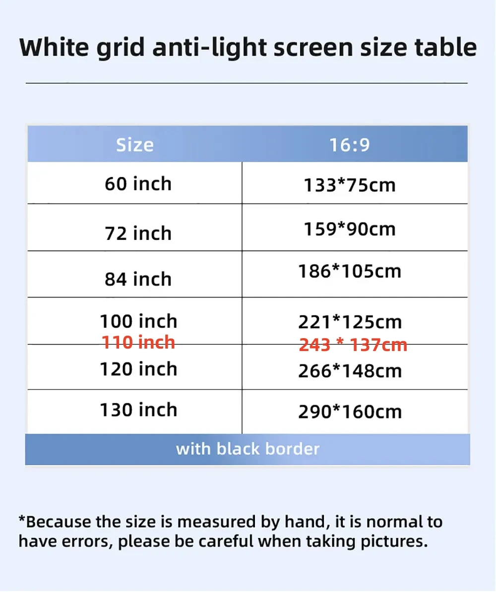 Salange Projector Screen White Grid Anti Light Curtain High Brightness 100 130 Inch 16:9 Portable 4K HD Fabric Cloth for Beamer