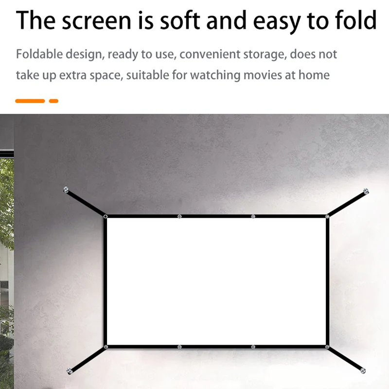 16: 9 Portable Foldable White Soft Screen, 60-150 Inch High-Definition Wall Mounted Extended Projection Screen