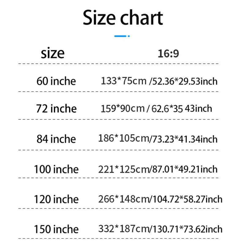 16: 9 Portable Foldable White Soft Screen, 60-150 Inch High-Definition Wall Mounted Extended Projection Screen