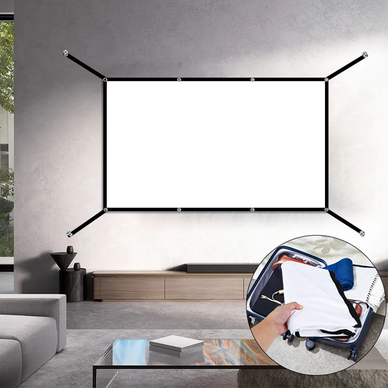 16: 9 Portable Foldable White Soft Screen, 60-150 Inch High-Definition Wall Mounted Extended Projection Screen