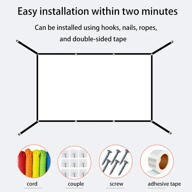 16: 9 Portable Foldable White Soft Screen, 60-150 Inch High-Definition Wall Mounted Extended Projection Screen