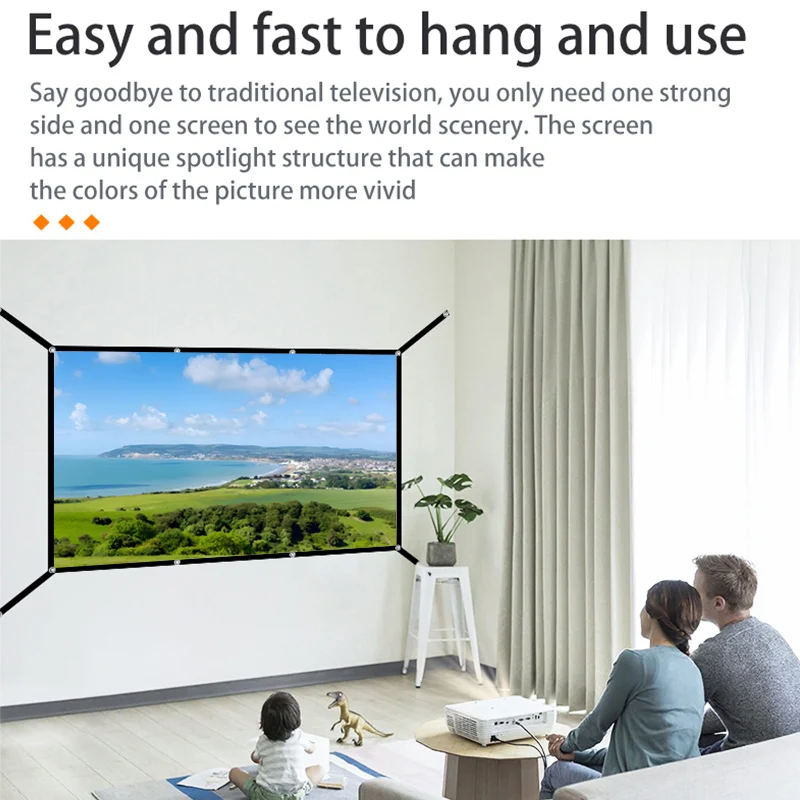 16: 9 Portable Foldable White Soft Screen, 60-150 Inch High-Definition Wall Mounted Extended Projection Screen