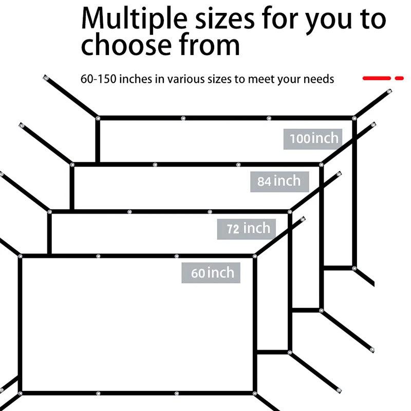 16: 9 Portable Foldable White Soft Screen, 60-150 Inch High-Definition Wall Mounted Extended Projection Screen