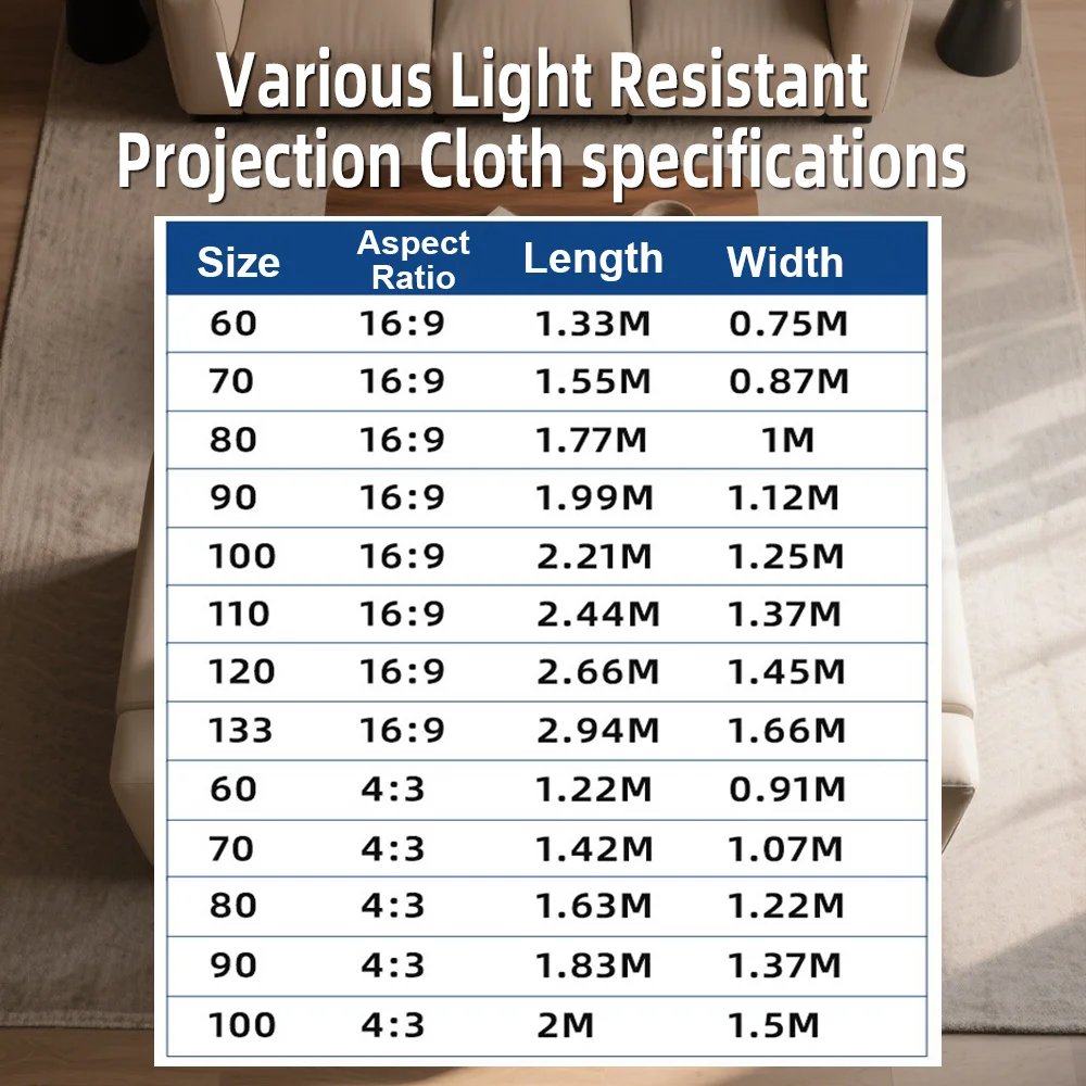 Velec Portable Anti-Light Projector Screen 60/120 Inches Wrinkle-Free Foldable Universal for Home Outdoor Office Accessories