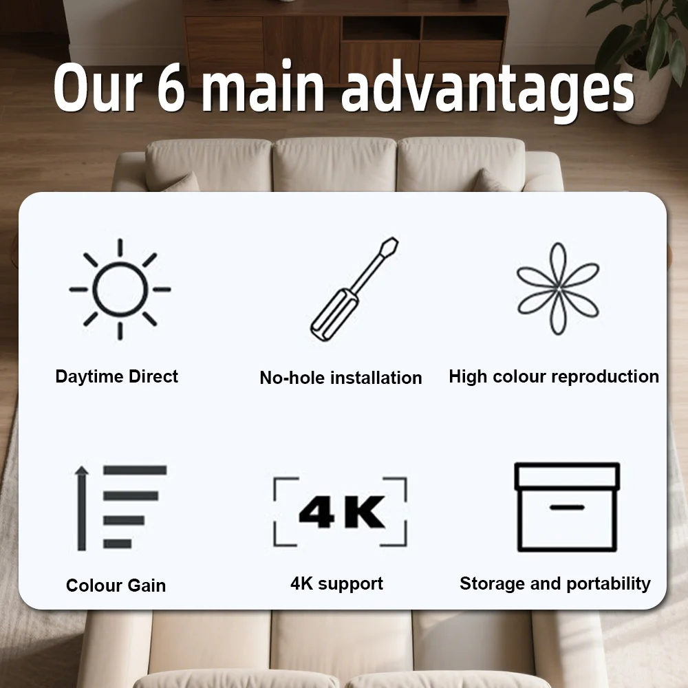 Velec Portable Anti-Light Projector Screen 60/120 Inches Wrinkle-Free Foldable Universal for Home Outdoor Office Accessories