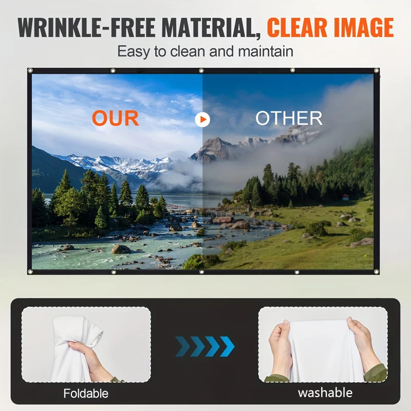 16: 9 High-Definition Home Projection Screen Wall Mounted Simple Screen, Thickened Version with Rope and Hook 60-150 Inches