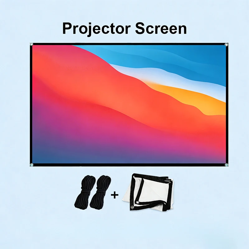 16: 9 High-Definition Home Projection Screen Wall Mounted Simple Screen, Thickened Version with Rope and Hook 60-150 Inches