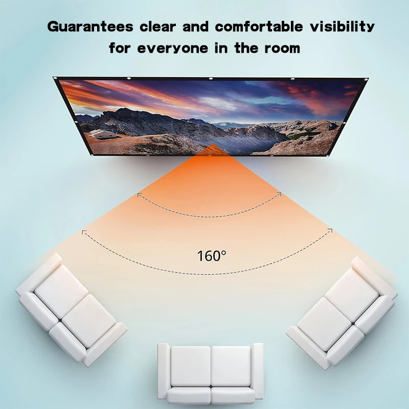 16: 9 High-Definition Home Projection Screen Wall Mounted Simple Screen, Thickened Version with Rope and Hook 60-150 Inches