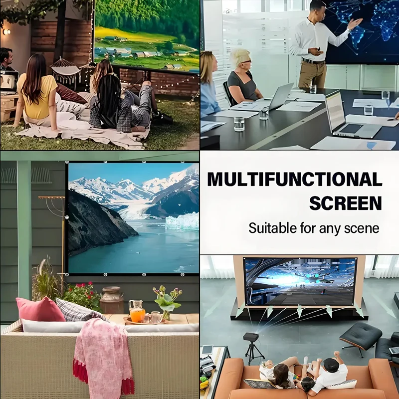 16: 9 High-Definition Home Projection Screen Wall Mounted Simple Screen, Thickened Version with Rope and Hook 60-150 Inches