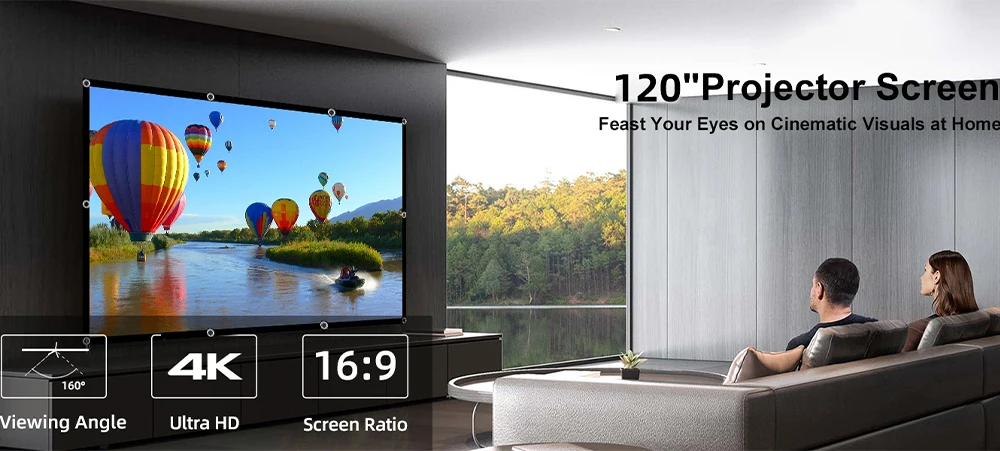 72-100-120 Inch 4k projector screen，Portable Foldable Projector screen High Density White Less Creases, Outdoor Home Office