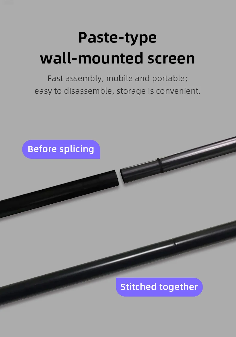 Anti Light Gray Projection Screen No Punch Wall Mount 60/72/84/100/120 Inch Wide View Angle 4K Home Cinema Projector Curtain