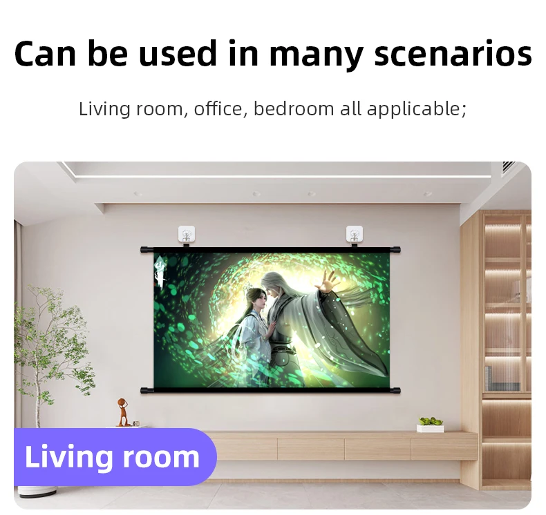 Anti Light Gray Projection Screen No Punch Wall Mount 60/72/84/100/120 Inch Wide View Angle 4K Home Cinema Projector Curtain