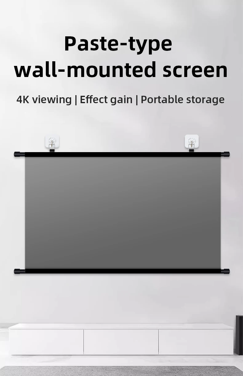 Anti Light Gray Projection Screen No Punch Wall Mount 60/72/84/100/120 Inch Wide View Angle 4K Home Cinema Projector Curtain