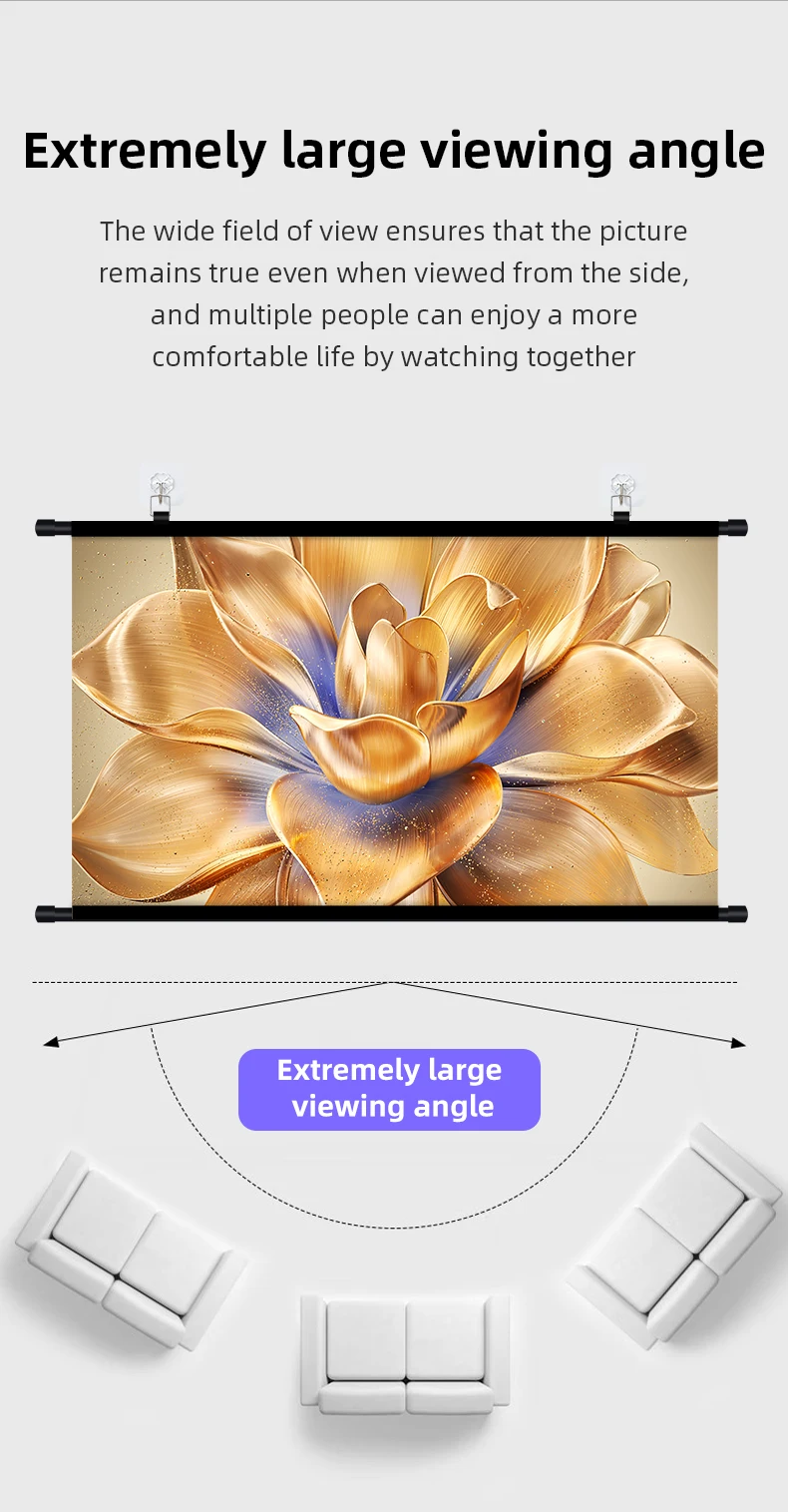 Anti Light Gray Projection Screen No Punch Wall Mount 60/72/84/100/120 Inch Wide View Angle 4K Home Cinema Projector Curtain