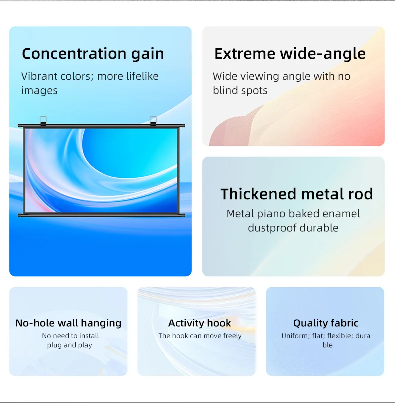 Anti Light Gray Projection Screen No Punch Wall Mount 60/72/84/100/120 Inch Wide View Angle 4K Home Cinema Projector Curtain