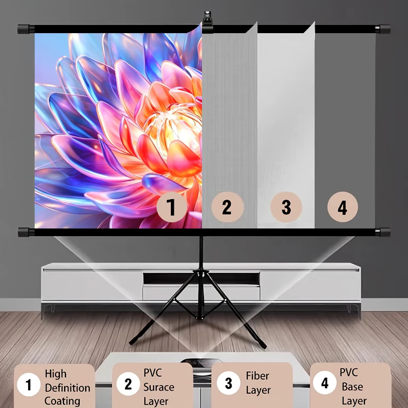 Portable Projector Screen with Tripod Stand 16:9 4K Foldable Projection Screen for Camping Backyard Home Cinema