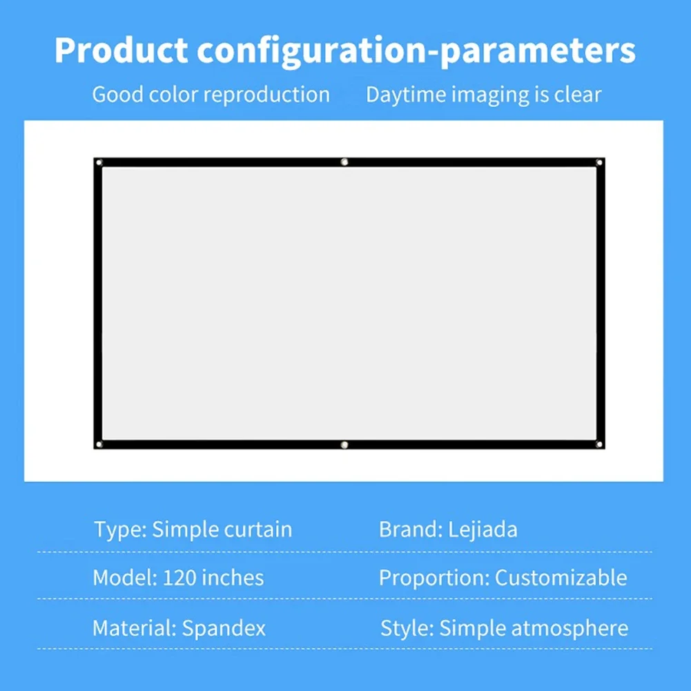 Projector Screen Curtain Video Projector Screen Anti-Light 60 72 84 100 120 150 inch Projection Screen for Home Office KTV