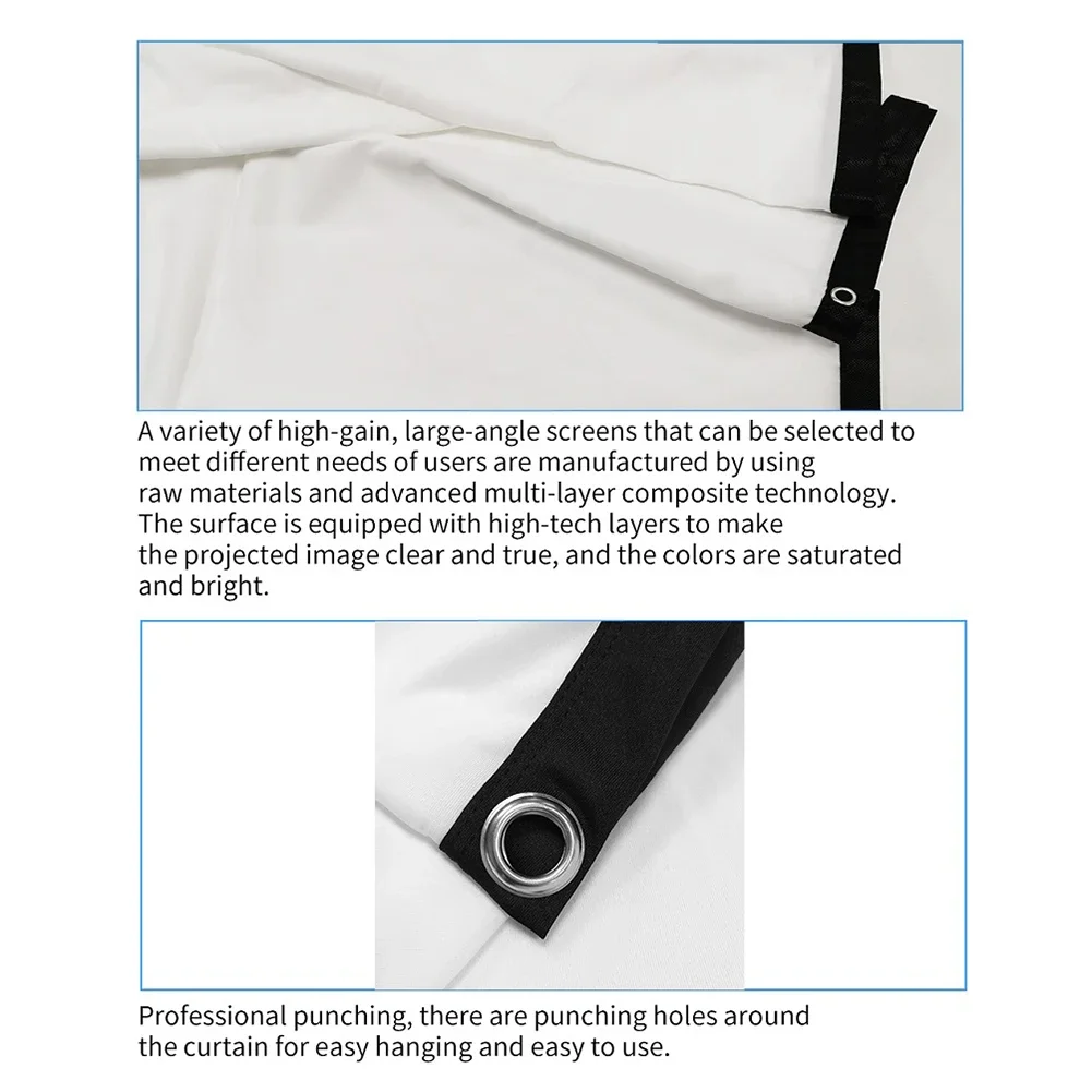 Projector Screen Curtain Video Projector Screen Anti-Light 60 72 84 100 120 150 inch Projection Screen for Home Office KTV