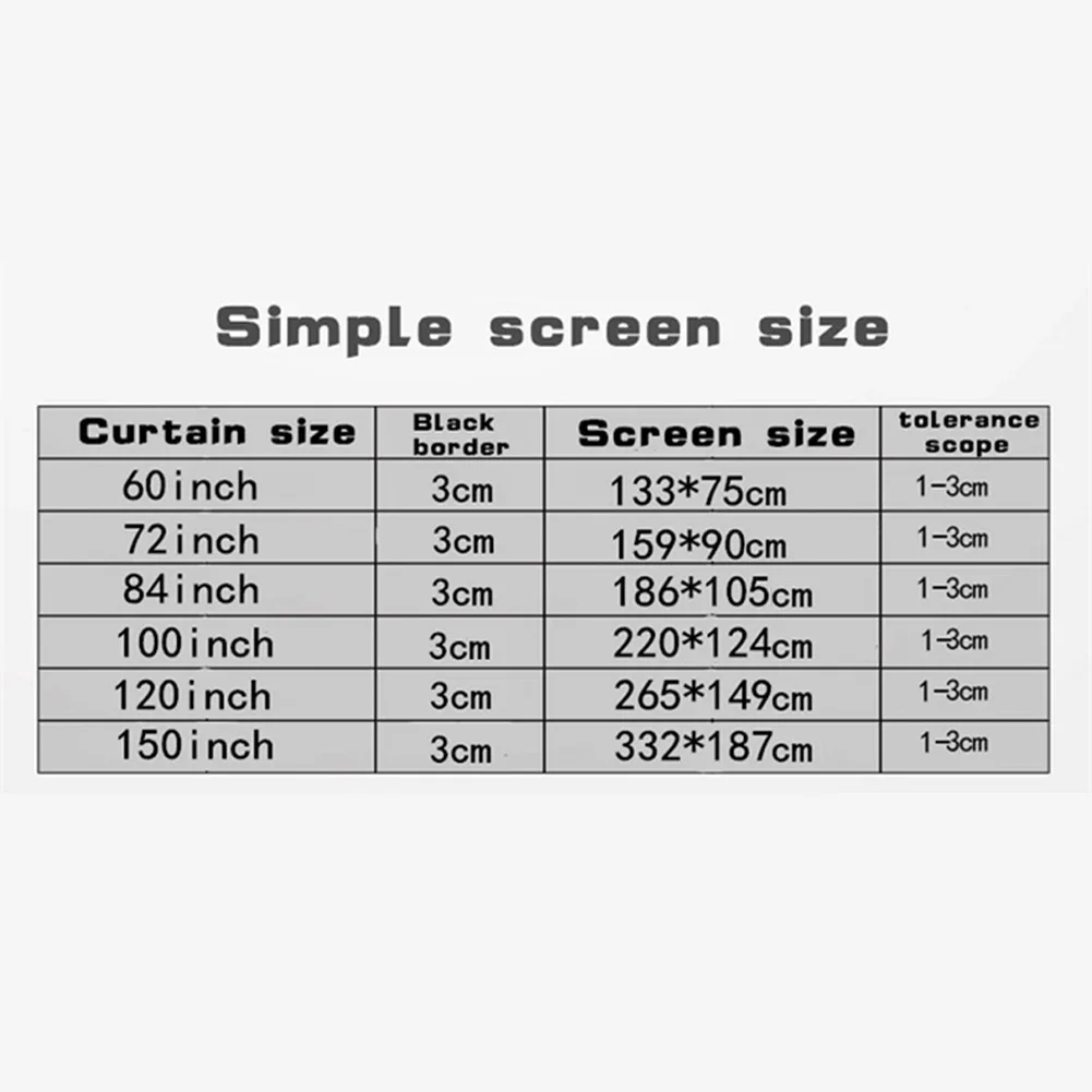 Projector Screen Curtain Video Projector Screen Anti-Light 60 72 84 100 120 150 inch Projection Screen for Home Office KTV