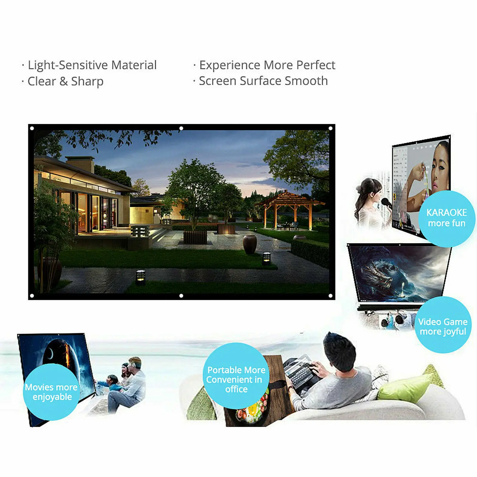 16:9 Projection Folding Screen Portable HD Mini Projector Movie Cloth Home Office Outdoor Projection Screen Multi-size Selection