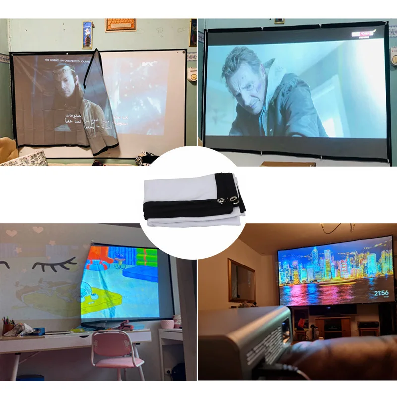 16:9 Projection Folding Screen Portable HD Mini Projector Movie Cloth Home Office Outdoor Projection Screen Multi-size Selection