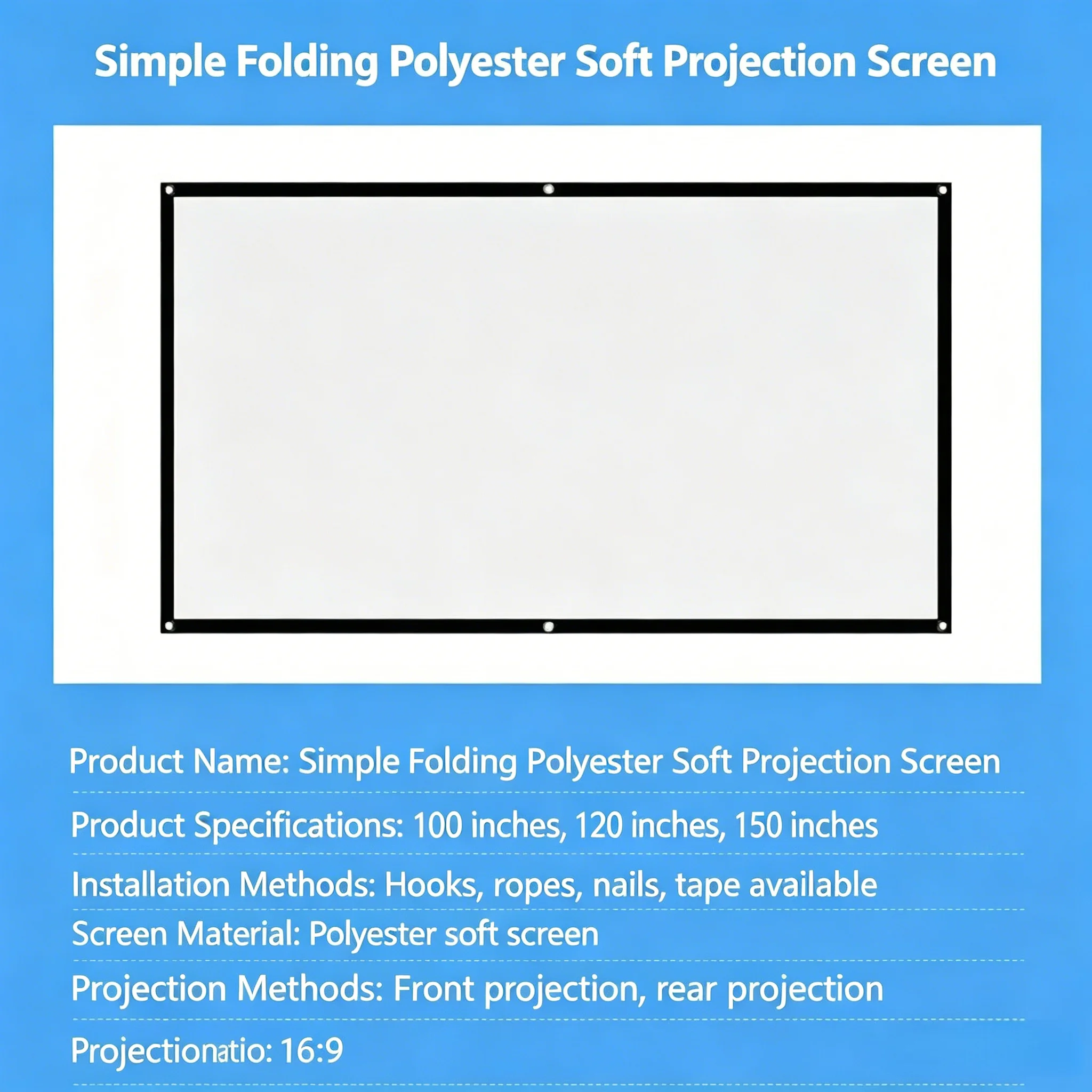 16:9 Projection Folding Screen Portable HD Mini Projector Movie Cloth Home Office Outdoor Projection Screen Multi-size Selection