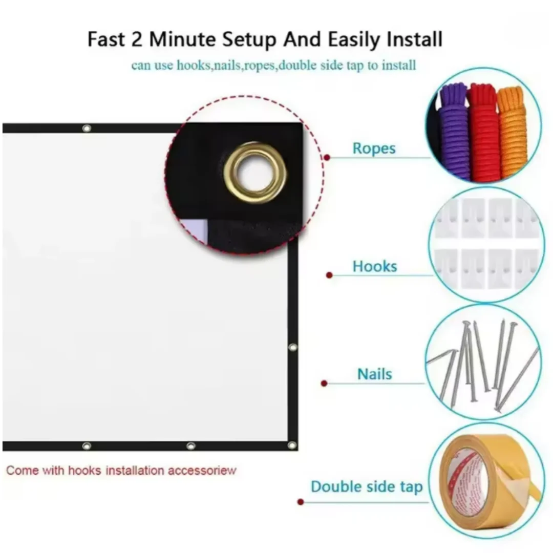 16:9 Projection Folding Screen Portable HD Mini Projector Movie Cloth Home Office Outdoor Projection Screen Multi-size Selection