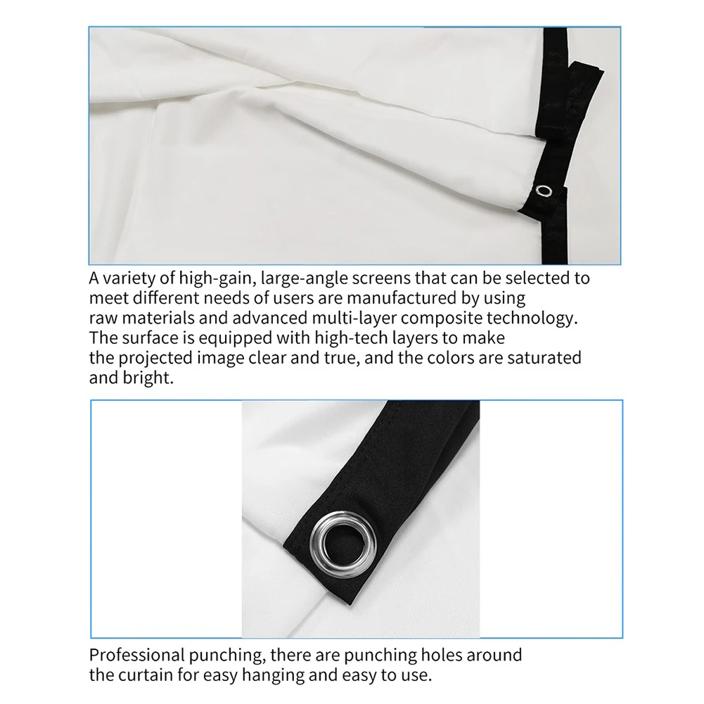 16:9 Ratio Hight-density semi-transparent Portable Projection Screen 1080P 3d 4K HD Projector Movie 60-150 Inchs for Home Office
