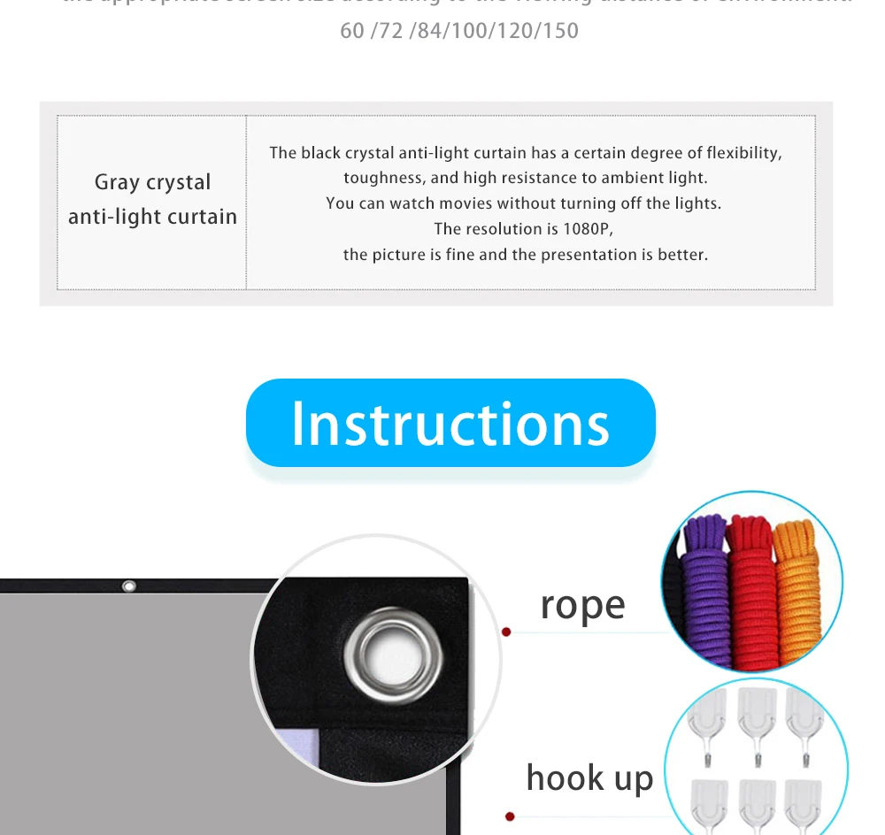 LEJIADA New 16:9 Anti-Light Projector Screen Black Border With Holes Metal Grey Portable ±30° Wide Viewing Angle Home 60-133Inch