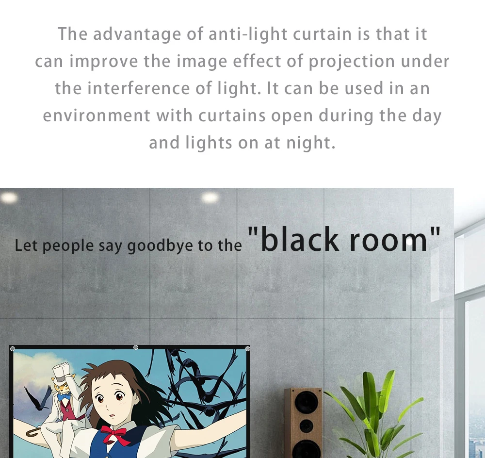 LEJIADA New 16:9 Anti-Light Projector Screen Black Border With Holes Metal Grey Portable ±30° Wide Viewing Angle Home 60-133Inch