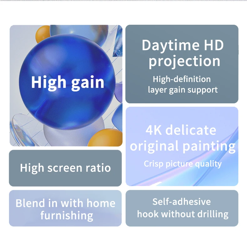 16:9 Cinema-Grade Anti-Grey Anti-Glare Projector Screen High Gain Matte Projection Screen Foldable Soft Screen for Home Theater
