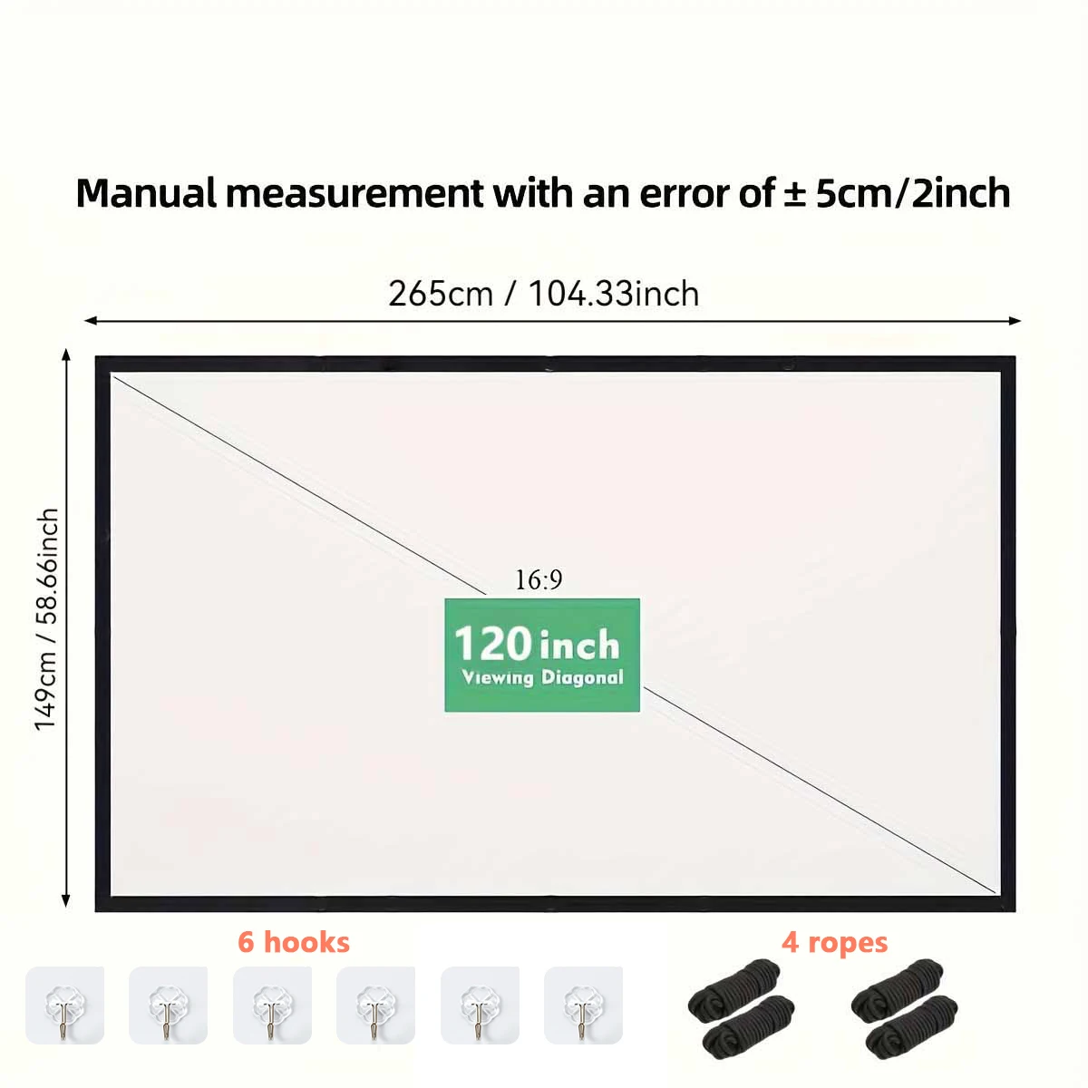 120 inch Projector Screen 16:9 Foldable Anti-Crease Portable Projector Movies Screens for Home Theater Indoor Outdoor Camping
