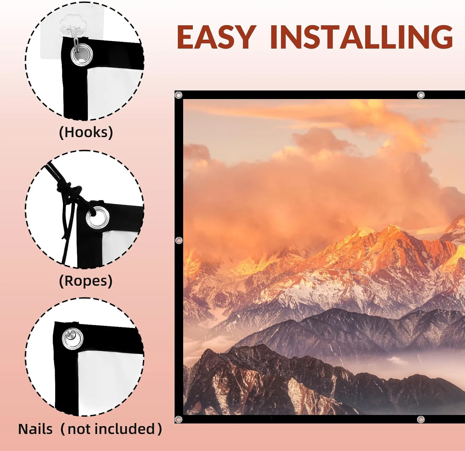 120 inch Projector Screen 16:9 Foldable Anti-Crease Portable Projector Movies Screens for Home Theater Indoor Outdoor Camping