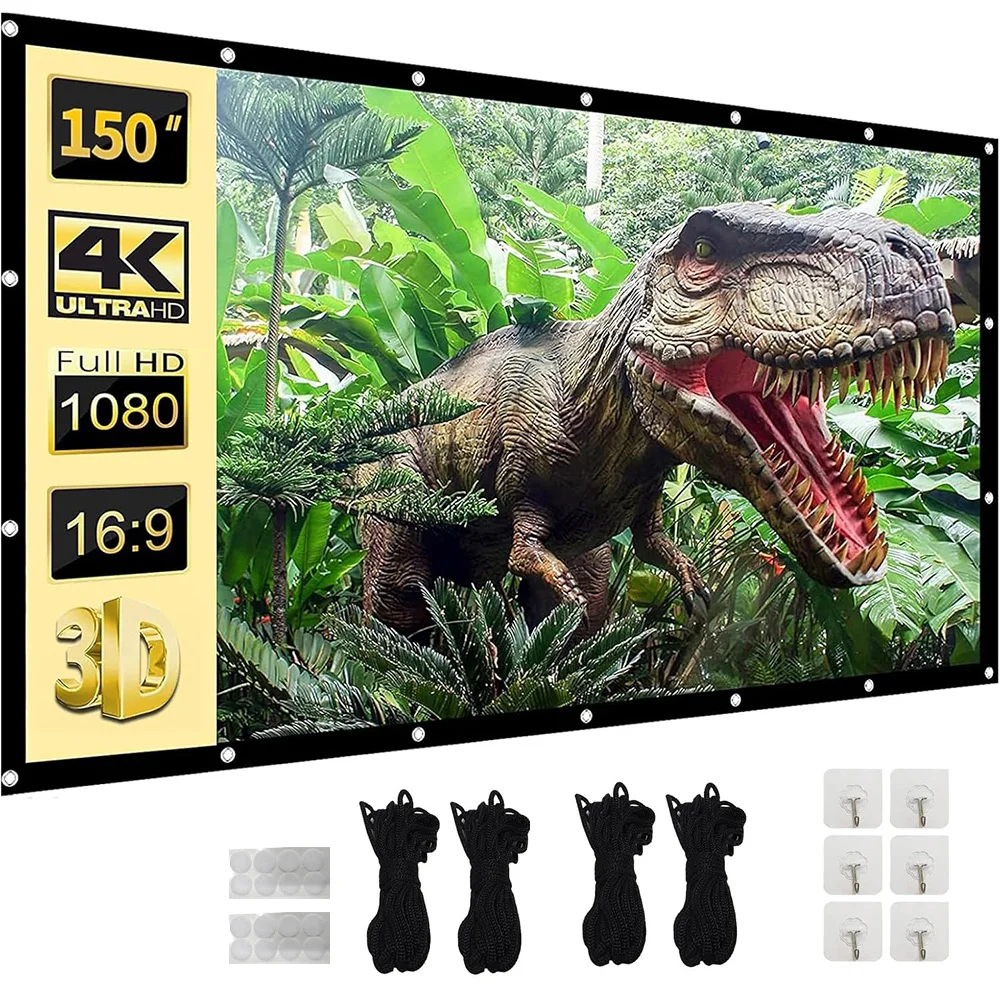 120 inch Projector Screen 16:9 Foldable Anti-Crease Portable Projector Movies Screens for Home Theater Indoor Outdoor Camping