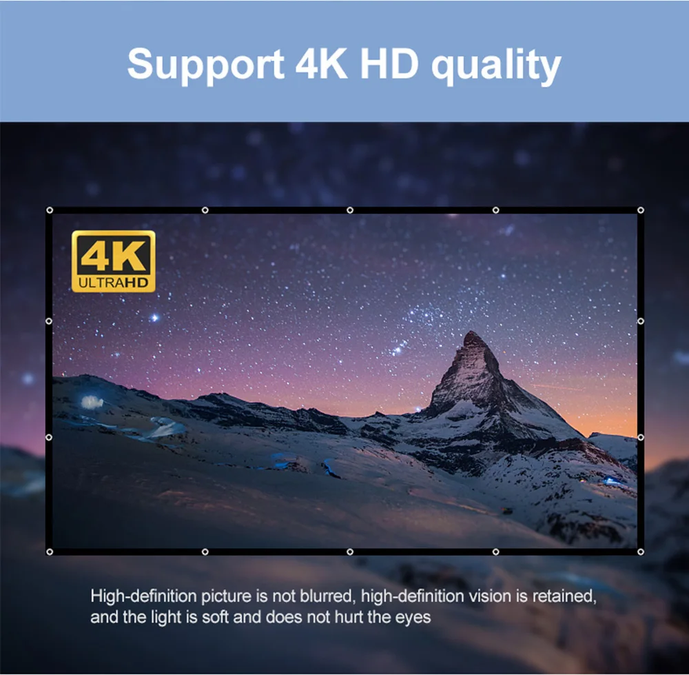 LEJIADA 16:9 High Density Projector Screen White Black Border With Holes Anti-Crease Portable Foldable Outdoor Movie 60-200 inch