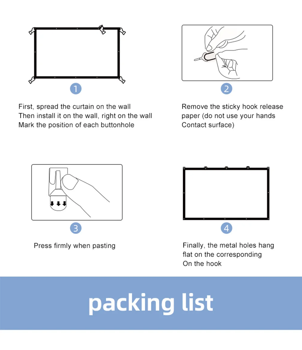 LEJIADA 16:9 High Density Projector Screen White Black Border With Holes Anti-Crease Portable Foldable Outdoor Movie 60-200 inch