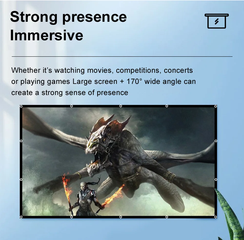 LEJIADA 16:9 High Density Projector Screen White Black Border With Holes Anti-Crease Portable Foldable Outdoor Movie 60-200 inch