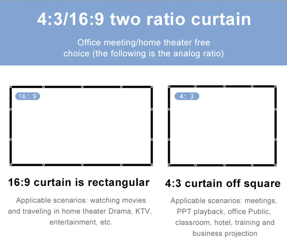 LEJIADA 16:9 High Density Projector Screen White Black Border With Holes Anti-Crease Portable Foldable Outdoor Movie 60-200 inch