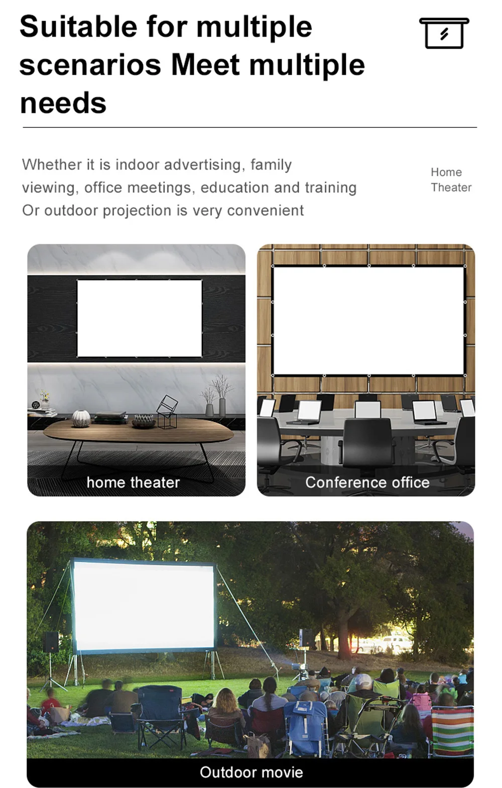 LEJIADA 16:9 High Density Projector Screen White Black Border With Holes Anti-Crease Portable Foldable Outdoor Movie 60-200 inch