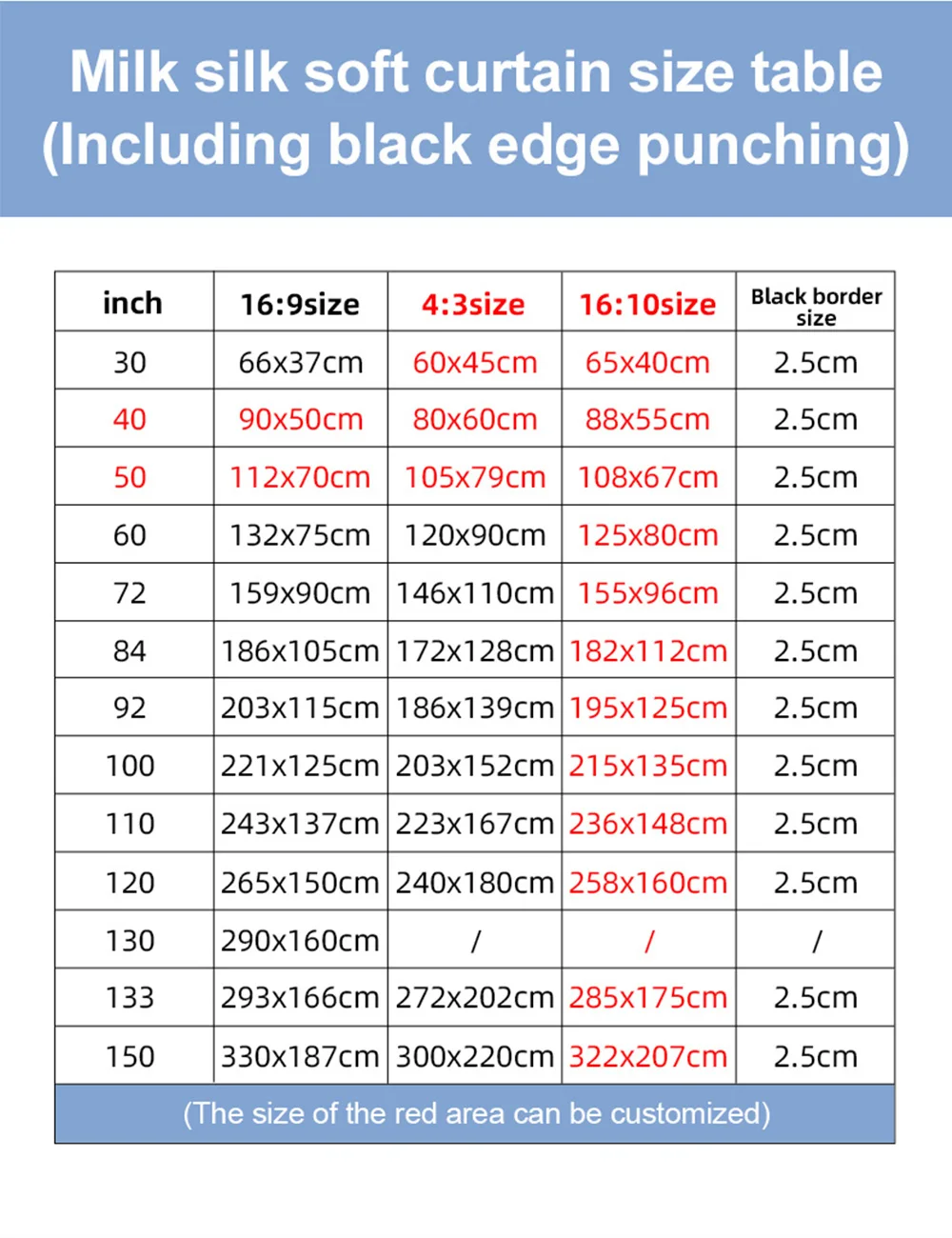 LEJIADA 16:9 High Density Projector Screen White Black Border With Holes Anti-Crease Portable Foldable Outdoor Movie 60-200 inch
