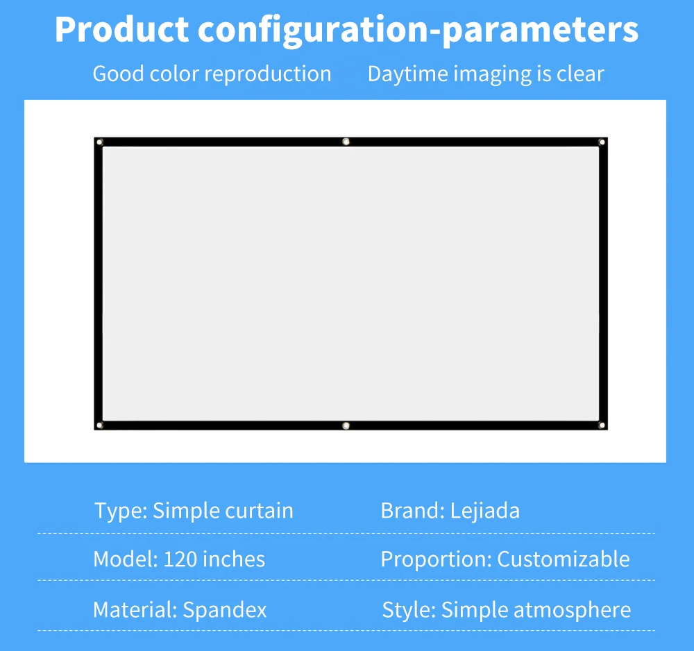 LEJIADA Projector Screen White Anti-Crease 60-200 inch 16:9 Soft High Density Portable Foldable Projection Screen Outdoor Movie