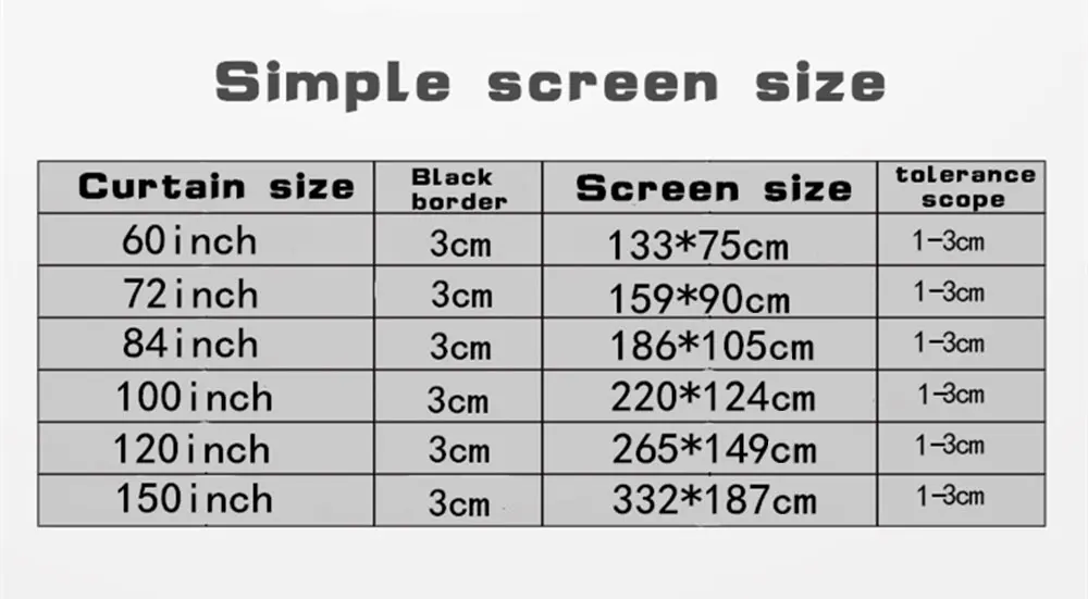 LEJIADA Projector Screen White Anti-Crease 60-200 inch 16:9 Soft High Density Portable Foldable Projection Screen Outdoor Movie