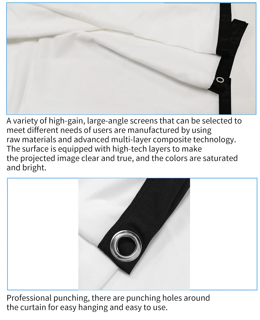 LEJIADA Projector Screen White Anti-Crease 60-200 inch 16:9 Soft High Density Portable Foldable Projection Screen Outdoor Movie