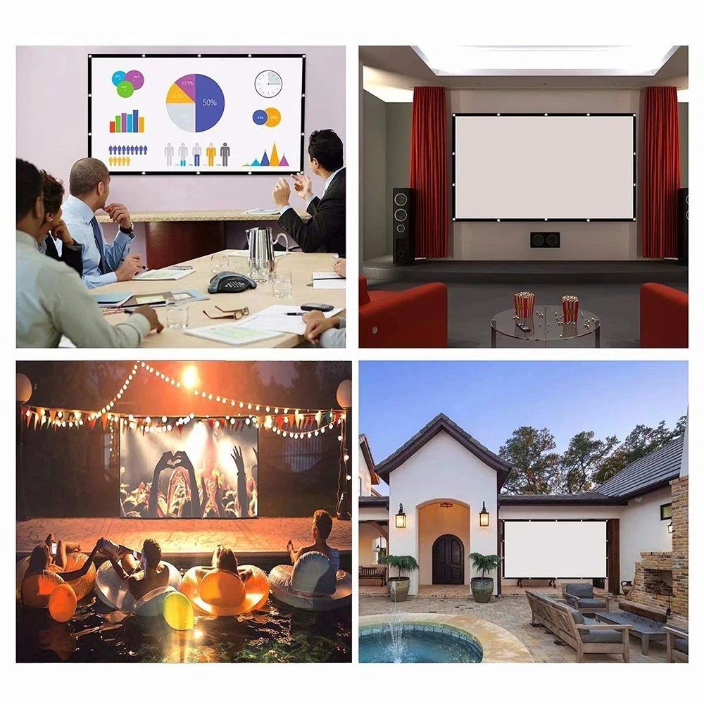 LEJIADA Projector Screen White Anti-Crease 60-200 inch 16:9 Soft High Density Portable Foldable Projection Screen Outdoor Movie