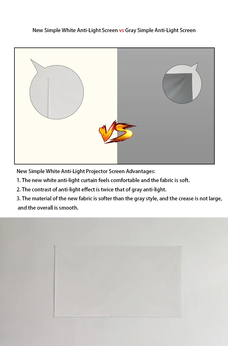 ZHNUWIE Projector Screen White Grid Anti-Light 16:9 Projection Screen For Home 72 84 100 120 133 Inch Portable Reflective Cloth