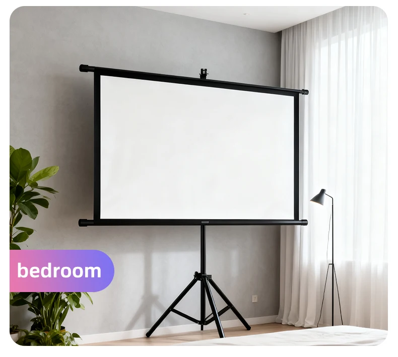 Projector Screen With Stand Foldable White Less Creases 60 72 84 100 120 inch Soft Double Sided Screen Home Theater Outdoor