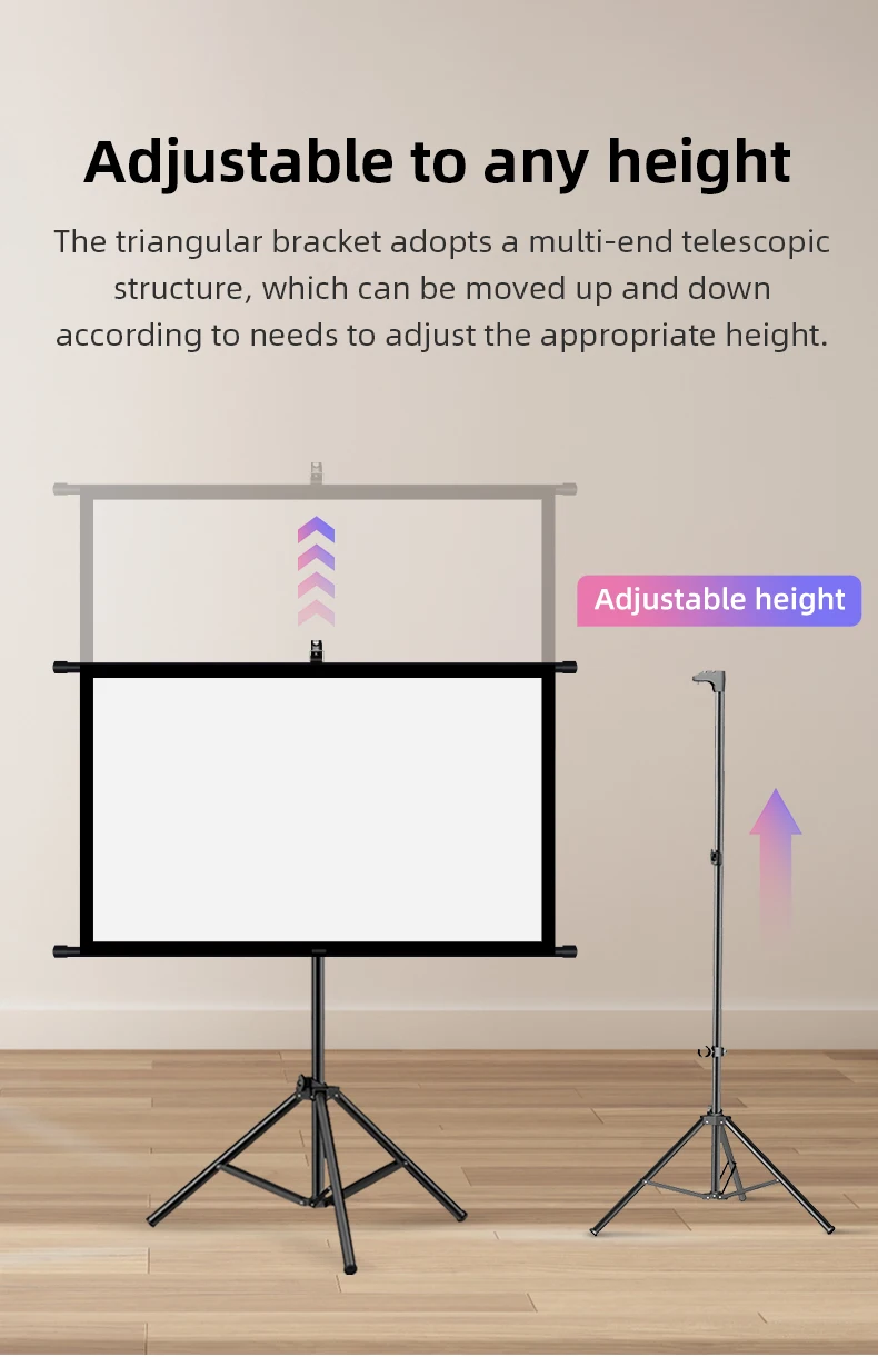 Projector Screen With Stand Foldable White Less Creases 60 72 84 100 120 inch Soft Double Sided Screen Home Theater Outdoor