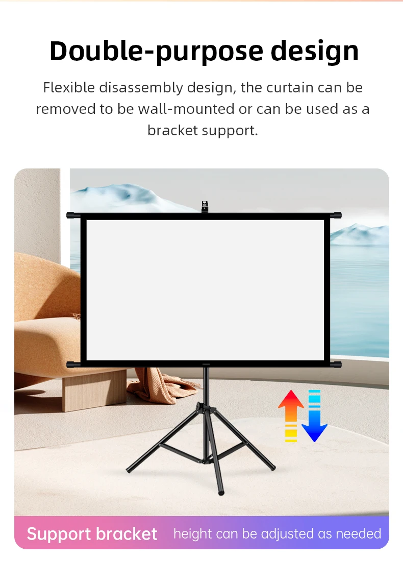 Projector Screen With Stand Foldable White Less Creases 60 72 84 100 120 inch Soft Double Sided Screen Home Theater Outdoor