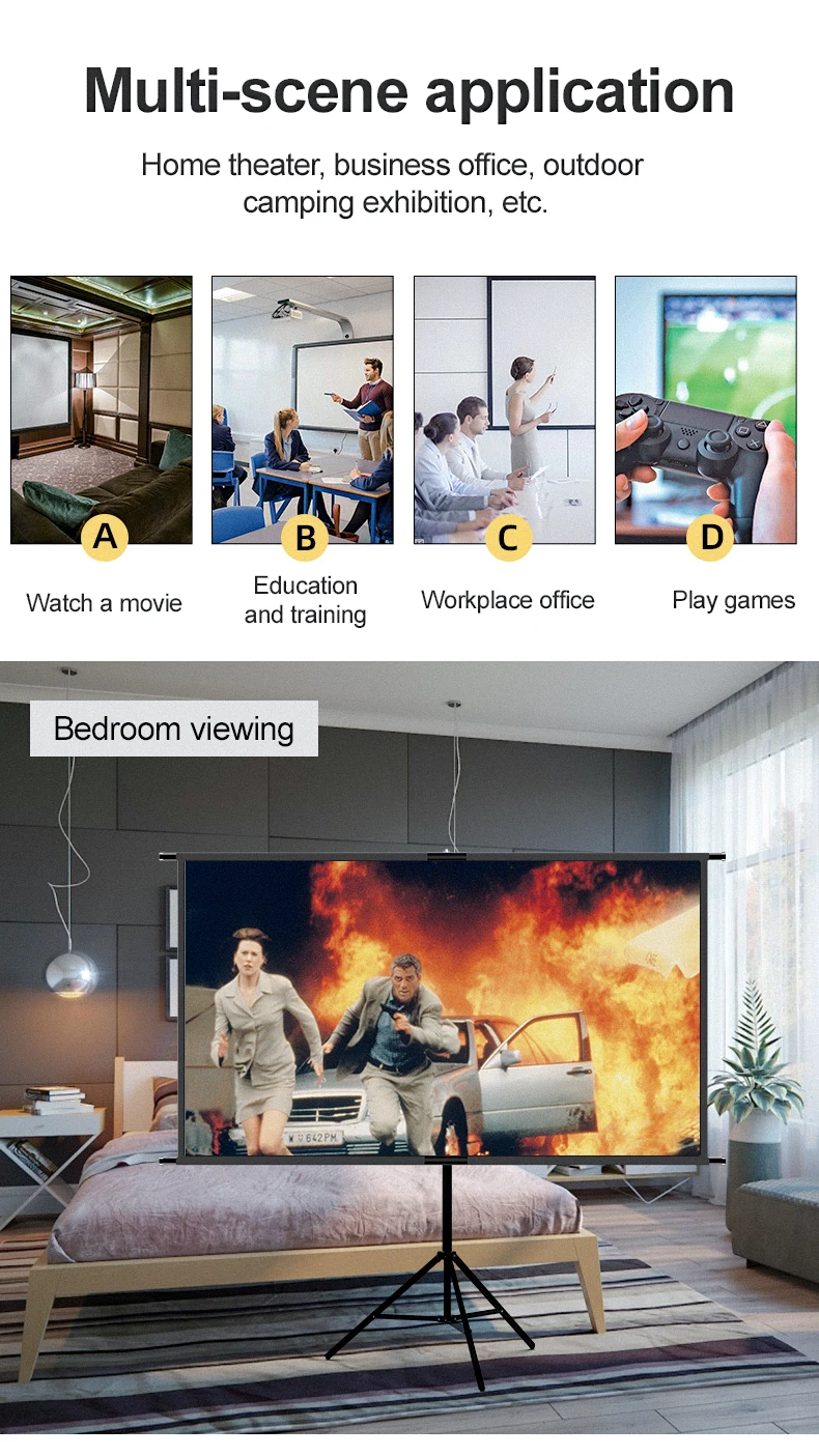 LEJIADA 16:9 Single Bracket Wall Mount 2-in-1 Milk Silk Projector Screen 160° Viewing Angle Indoor Outdoor 60/84/100/120 Inch